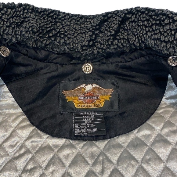 RARE Small Black Harley-Davidson Quilted Lined Jacket With Removable Collar - Picture 10 of 16